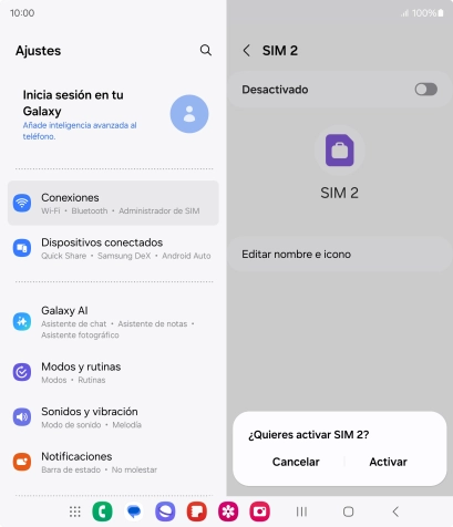 Si desactivas la tarjeta SIM, pulsa Activar.