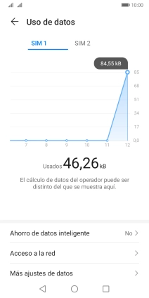 El consumo total de datos se visualiza ahora en la pantalla.