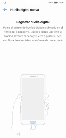 Sigue las indicaciones de la pantalla para crear una huella digital como código de seguridad. Sigue las indicaciones de la pantalla para crear una huella digital como código de seguridad.
