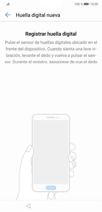 Sigue las indicaciones de la pantalla para crear una huella digital como código de seguridad. Sigue las indicaciones de la pantalla para crear una huella digital como código de seguridad.
