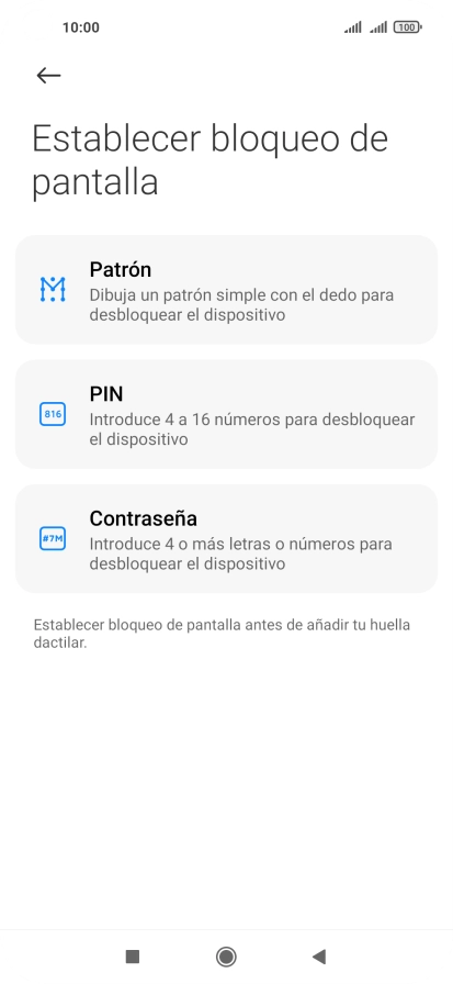 Pulsa el código de seguridad deseado. Pulsa el código de seguridad deseado.
