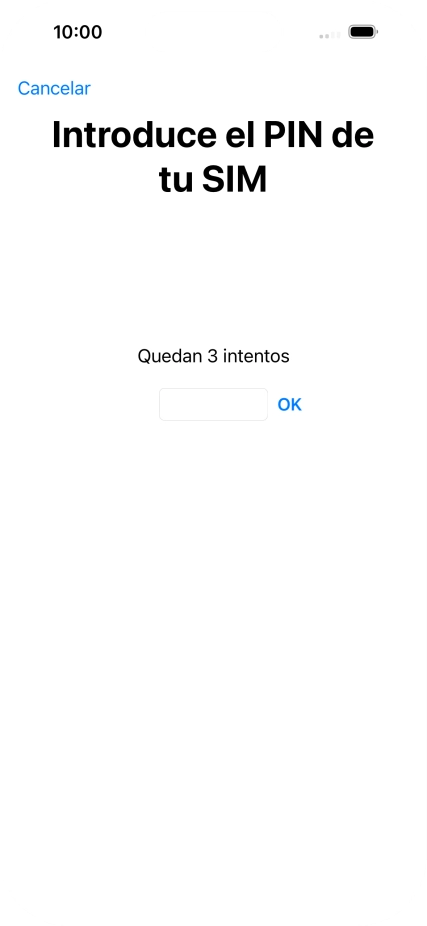 Si es necesario desbloquear la tarjeta SIM, introduce el código PIN y pulsa OK. Si es necesario desbloquear la tarjeta SIM, introduce el código PIN y pulsa OK.