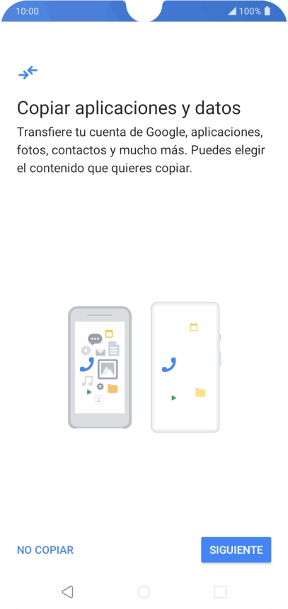 Puedes transferir el contenido de otro teléfono cuando activas tu teléfono por primera vez y cuando lo has restablecido. Cuando aparezca en la pantalla del teléfono esta imagen, ya está listo para la transmisión del contenido del otro teléfono. Puedes transferir el contenido de otro teléfono cuando activas tu teléfono por primera vez y cuando lo has restablecido. Cuando aparezca en la pantalla del teléfono esta imagen, ya está listo para la transmisión del contenido del otro teléfono.