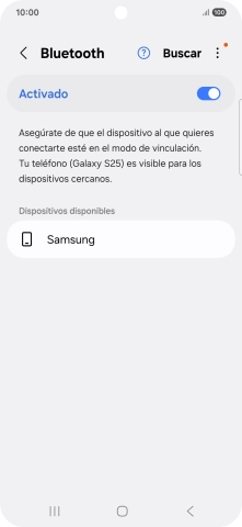 Pulsa el dispositivo Bluetooth deseado y sigue las indicaciones de la pantalla para vincular el dispositivo al teléfono. Pulsa el dispositivo Bluetooth deseado y sigue las indicaciones de la pantalla para vincular el dispositivo al teléfono.