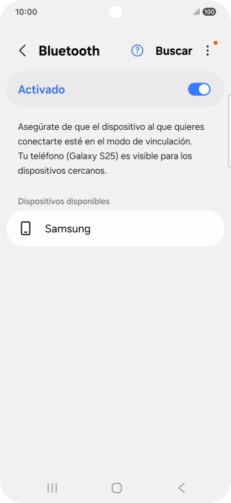 Pulsa el dispositivo Bluetooth deseado y sigue las indicaciones de la pantalla para vincular el dispositivo al teléfono. Pulsa el dispositivo Bluetooth deseado y sigue las indicaciones de la pantalla para vincular el dispositivo al teléfono.