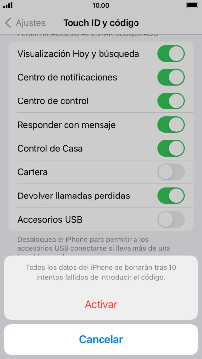 Si activas la función, pulsa Activar. Si activas la función, pulsa Activar.
