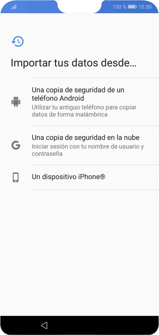 Pulsa la opción deseada y sigue las indicaciones de la pantalla para transferir contenido desde el otro teléfono y finalizar la activación de tu teléfono. Pulsa la opción deseada y sigue las indicaciones de la pantalla para transferir contenido desde el otro teléfono y finalizar la activación de tu teléfono.