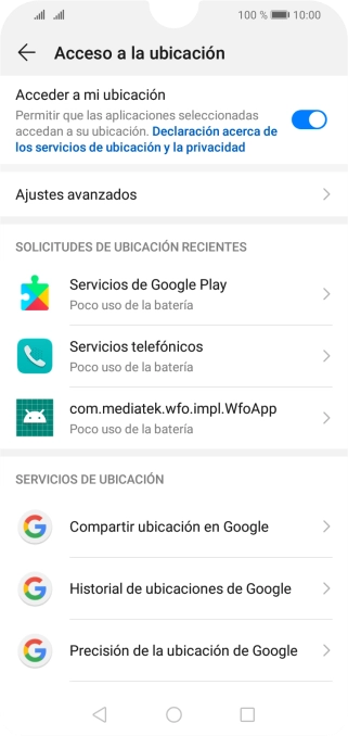 Pulsa Precisión de la ubicación de Google. Pulsa Precisión de la ubicación de Google.