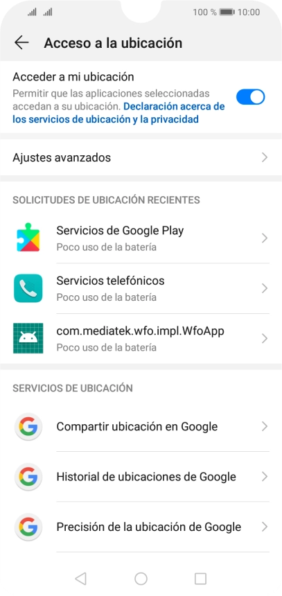 Pulsa Precisión de la ubicación de Google. Pulsa Precisión de la ubicación de Google.