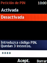 Introduce tu código PIN y pulsa la tecla de navegación. Introduce tu código PIN y pulsa la tecla de navegación.