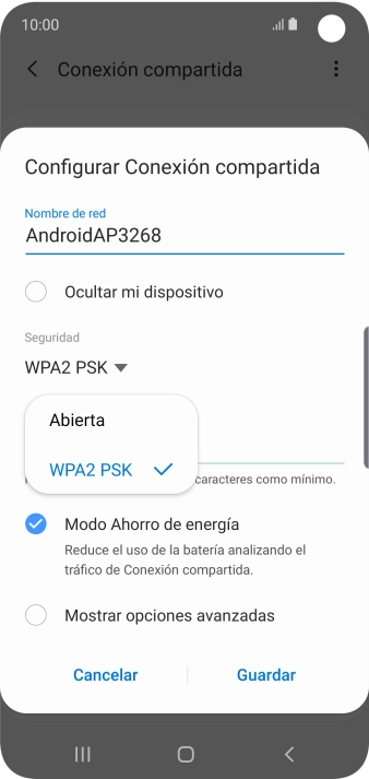 Pulsa WPA2 PSK para proteger la conexión wifi con una contraseña. Pulsa WPA2 PSK para proteger la conexión wifi con una contraseña.