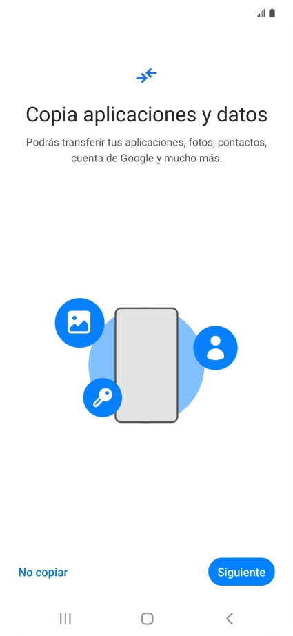 Puedes transferir el contenido de otro teléfono cuando activas tu teléfono por primera vez y cuando lo has restablecido. Cuando aparezca en la pantalla del teléfono esta imagen, ya está listo para la transmisión del contenido del otro teléfono. Puedes transferir el contenido de otro teléfono cuando activas tu teléfono por primera vez y cuando lo has restablecido. Cuando aparezca en la pantalla del teléfono esta imagen, ya está listo para la transmisión del contenido del otro teléfono.