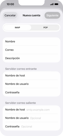 Pulsa Nombre de host e introduce smtp.vodafone.es. Pulsa Nombre de host e introduce smtp.vodafone.es.