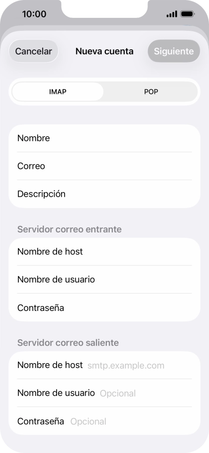Pulsa Nombre de host e introduce smtp.vodafone.es. Pulsa Nombre de host e introduce smtp.vodafone.es.