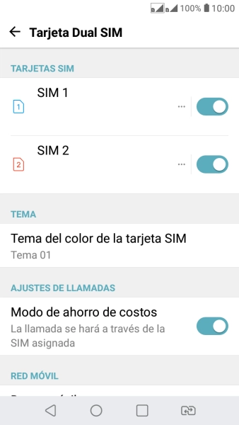Pulsa el indicador junto a la tarjeta SIM deseada.