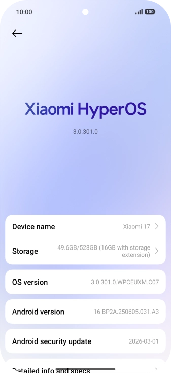 Press Xiaomi HyperOS. If a new software version is available, it's displayed. Follow the instructions on the screen to update the phone software.