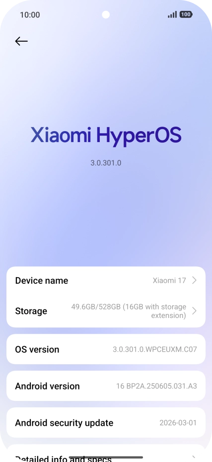 Press Xiaomi HyperOS. If a new software version is available, it's displayed. Follow the instructions on the screen to update the phone software.