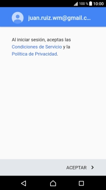 Pulsa ACEPTAR y sigue las indicaciones de la pantalla para seleccionar los ajustes de tu cuenta de Google. Pulsa ACEPTAR y sigue las indicaciones de la pantalla para seleccionar los ajustes de tu cuenta de Google.