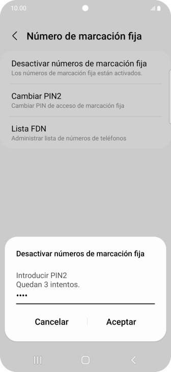 Introduce el código PIN2 y pulsa Aceptar.