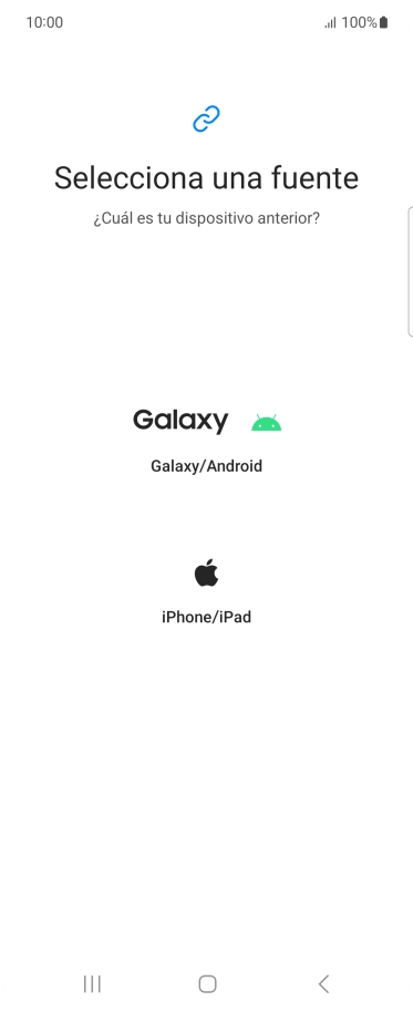 Pulsa el ajuste deseado y sigue las instrucciones de la pantalla para transferir el contenido del otro teléfono. Pulsa el ajuste deseado y sigue las instrucciones de la pantalla para transferir el contenido del otro teléfono.