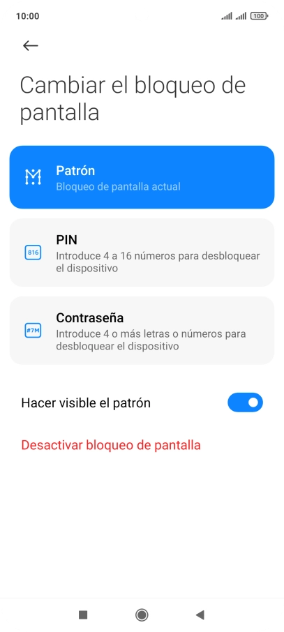 Pulsa Desactivar bloqueo de pantalla e introduce el código de seguridad extra que has creado anteriormente. Pulsa Desactivar bloqueo de pantalla e introduce el código de seguridad extra que has creado anteriormente.