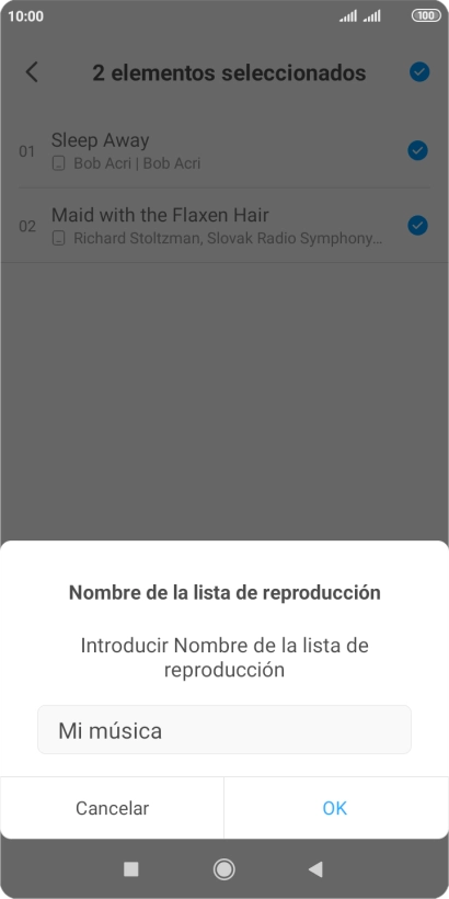 Introduce el nombre deseado de la lista de reproducción y pulsa OK. Introduce el nombre deseado de la lista de reproducción y pulsa OK.