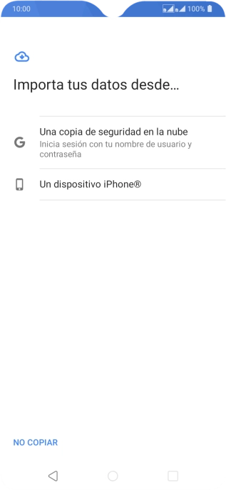 Pulsa la opción deseada y sigue las indicaciones de la pantalla para transferir contenido desde el otro teléfono y finalizar la activación de tu teléfono. Pulsa la opción deseada y sigue las indicaciones de la pantalla para transferir contenido desde el otro teléfono y finalizar la activación de tu teléfono.