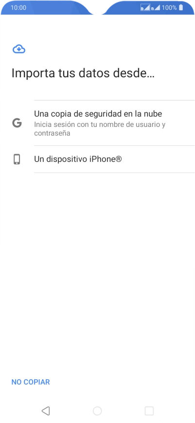 Pulsa la opción deseada y sigue las indicaciones de la pantalla para transferir contenido desde el otro teléfono y finalizar la activación de tu teléfono. Pulsa la opción deseada y sigue las indicaciones de la pantalla para transferir contenido desde el otro teléfono y finalizar la activación de tu teléfono.