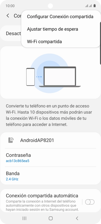 Pulsa Configurar Conexión compartida. Pulsa Configurar Conexión compartida.