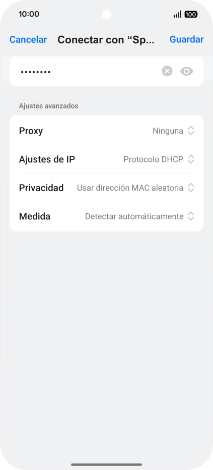 Introduce la contraseña de la red wifi y pulsa Guardar. Introduce la contraseña de la red wifi y pulsa Guardar.