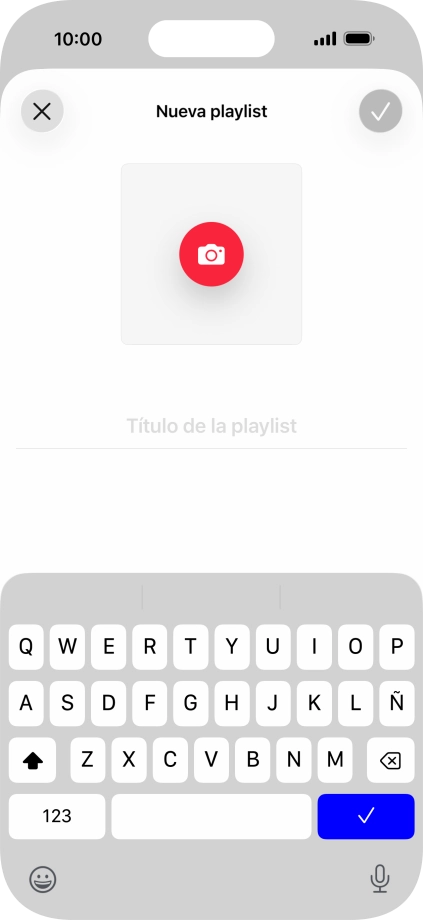 Pulsa en el campo de escritura e introduce el nombre de la lista de reproducción. Pulsa en el campo de escritura e introduce el nombre de la lista de reproducción.