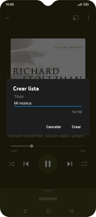 Introduce el nombre deseado de la lista de reproducción y pulsa Crear.