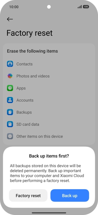Press Factory reset.