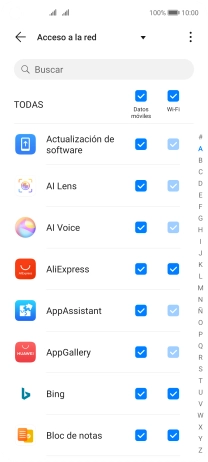 Pulsa en el campo junto al nombre de la aplicación bajo la columna de Pulsa en el campo junto al nombre de la aplicación bajo la columna de