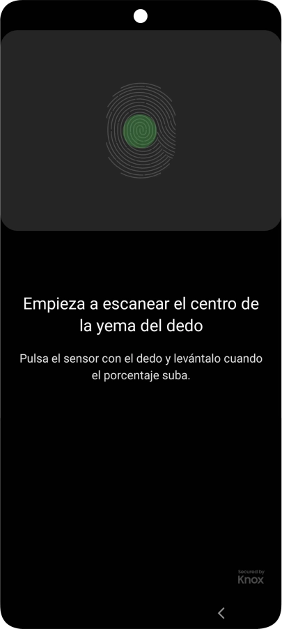 Sigue las indicaciones de la pantalla para crear una huella digital como código de seguridad. Sigue las indicaciones de la pantalla para crear una huella digital como código de seguridad.