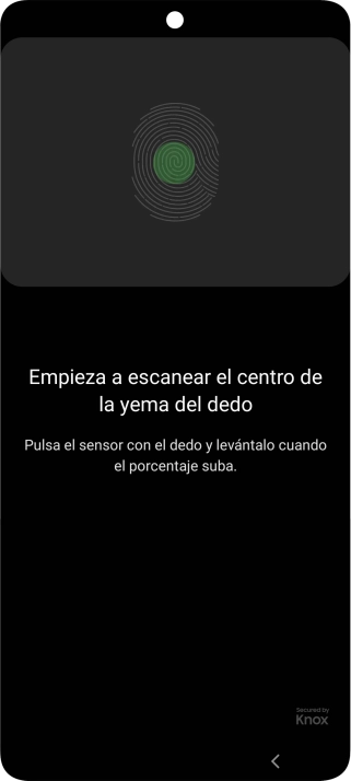 Sigue las indicaciones de la pantalla para crear una huella digital como código de seguridad. Sigue las indicaciones de la pantalla para crear una huella digital como código de seguridad.