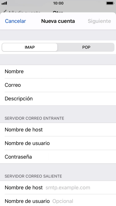 Pulsa Nombre de host e introduce smtp.vodafone.es. Pulsa Nombre de host e introduce smtp.vodafone.es.