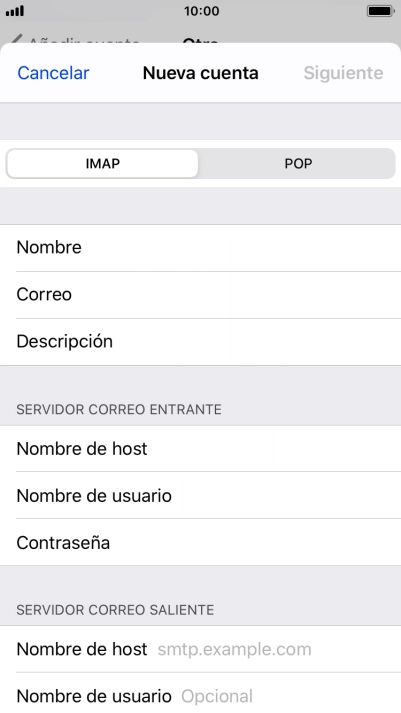 Pulsa Nombre de host e introduce smtp.vodafone.es. Pulsa Nombre de host e introduce smtp.vodafone.es.