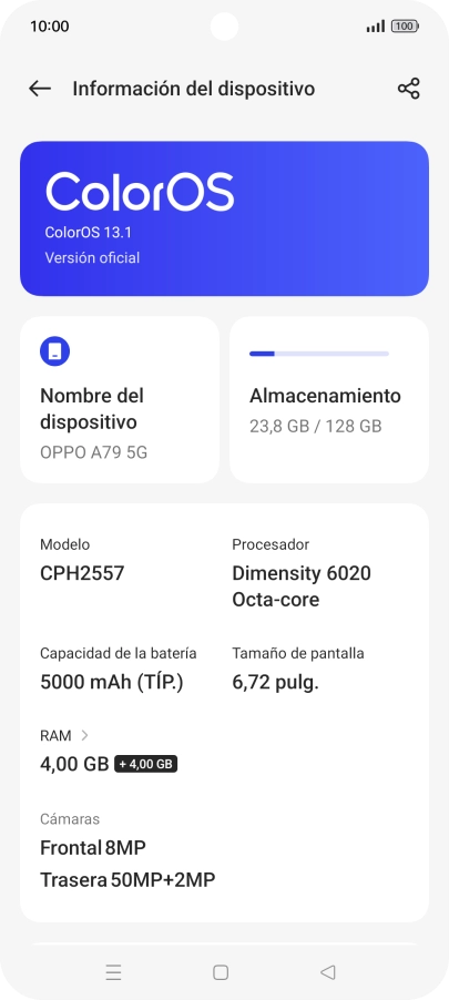 Pulsa ColorOS. Si hay una versión de software nueva disponible, aparecerá ahora en la pantalla. Sigue las indicaciones de la pantalla para actualizar el software del teléfono. Pulsa ColorOS. Si hay una versión de software nueva disponible, aparecerá ahora en la pantalla. Sigue las indicaciones de la pantalla para actualizar el software del teléfono.