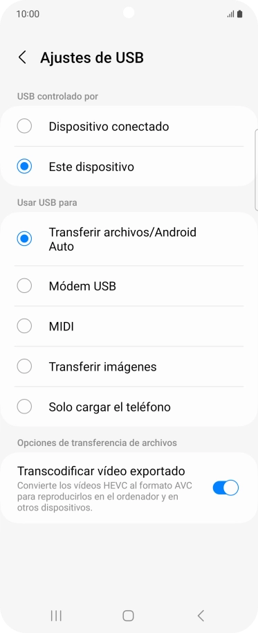 Pulsa Transferir archivos/Android Auto. Pulsa Transferir archivos/Android Auto.