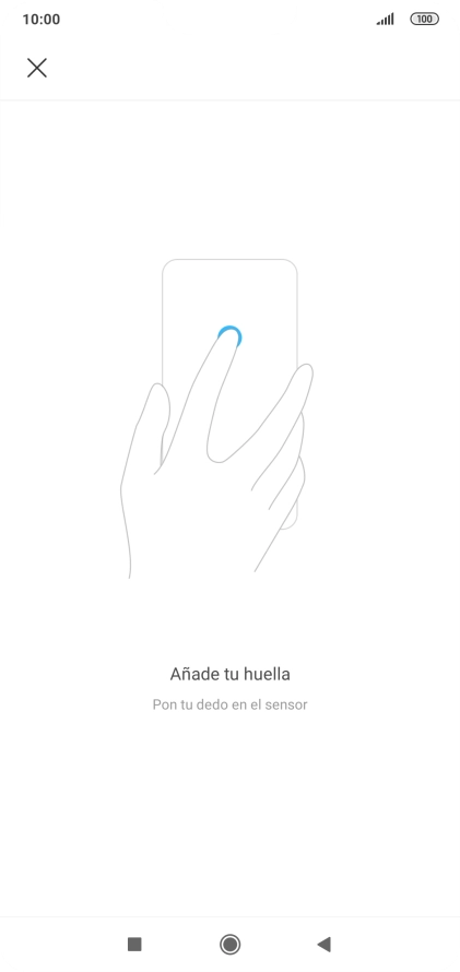 Sigue las indicaciones de la pantalla para crear una huella digital como código de seguridad. Sigue las indicaciones de la pantalla para crear una huella digital como código de seguridad.