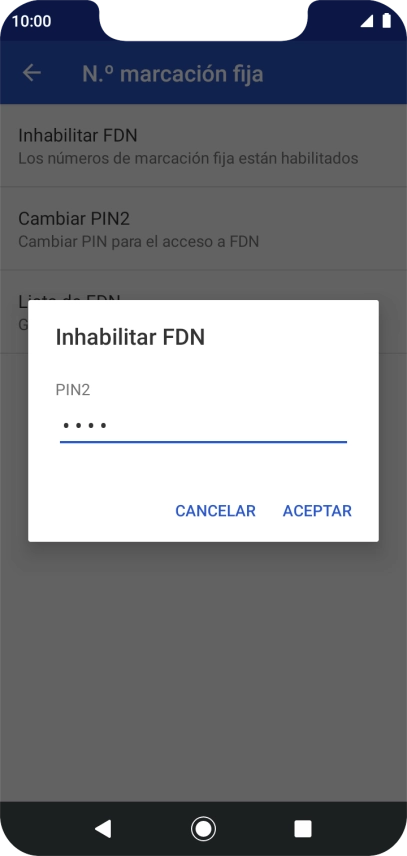 Introduce el código PIN2 y pulsa ACEPTAR.