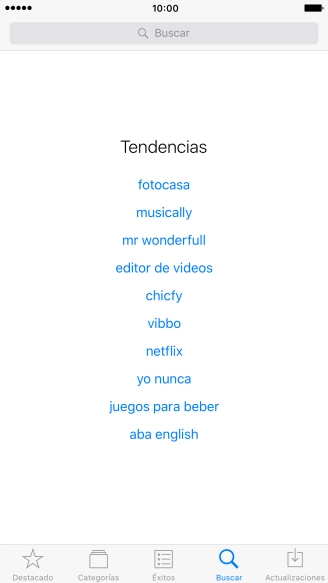 Pulsa en el campo de búsqueda e introduce el nombre o el tema de la app deseada. Pulsa en el campo de búsqueda e introduce el nombre o el tema de la app deseada.