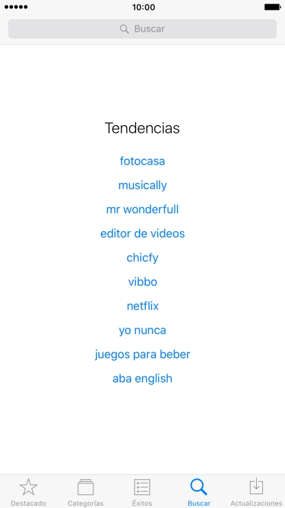 Pulsa en el campo de búsqueda e introduce el nombre o el tema de la app deseada. Pulsa en el campo de búsqueda e introduce el nombre o el tema de la app deseada.