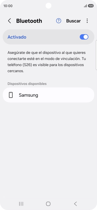 Pulsa el dispositivo Bluetooth deseado y sigue las indicaciones de la pantalla para vincular el dispositivo al teléfono. Pulsa el dispositivo Bluetooth deseado y sigue las indicaciones de la pantalla para vincular el dispositivo al teléfono.
