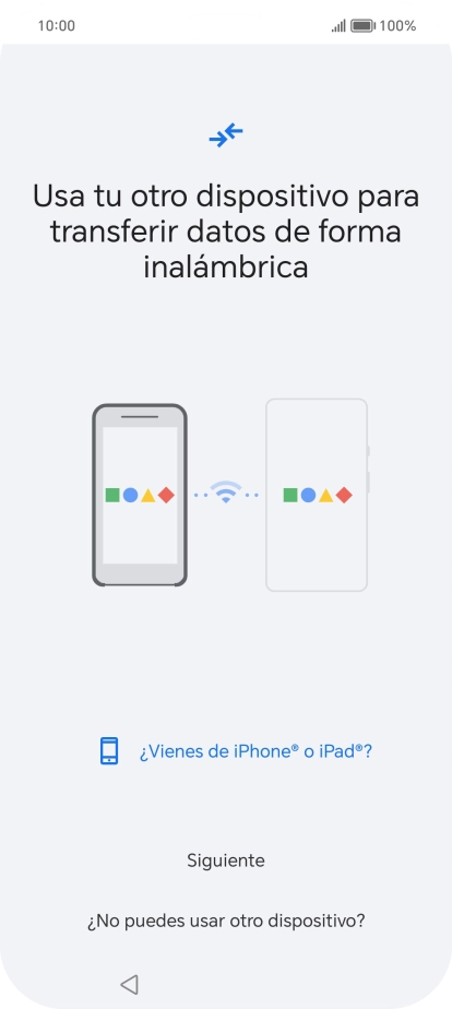 Sigue las indicaciones de la pantalla para transferir contenido desde el otro teléfono y finalizar la activación de tu teléfono. Sigue las indicaciones de la pantalla para transferir contenido desde el otro teléfono y finalizar la activación de tu teléfono.