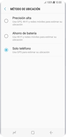 Si seleccionas Precisión alta, el teléfono podrá encontrar tu posición exacta con ayuda de los satélites GPS, la red móvil y una red wifi cercana. El GPS por satélite requiere vista libre al cielo. Si seleccionas Precisión alta, el teléfono podrá encontrar tu posición exacta con ayuda de los satélites GPS, la red móvil y una red wifi cercana. El GPS por satélite requiere vista libre al cielo.