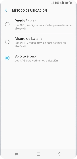 Si seleccionas Precisión alta, el teléfono podrá encontrar tu posición exacta con ayuda de los satélites GPS, la red móvil y una red wifi cercana. El GPS por satélite requiere vista libre al cielo. Si seleccionas Precisión alta, el teléfono podrá encontrar tu posición exacta con ayuda de los satélites GPS, la red móvil y una red wifi cercana. El GPS por satélite requiere vista libre al cielo.