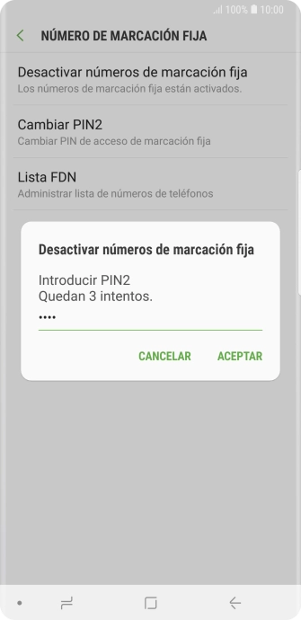 Introduce el código PIN2 y pulsa ACEPTAR. Introduce el código PIN2 y pulsa ACEPTAR.