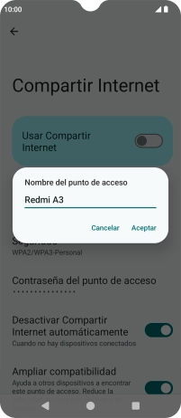 Introduce el nombre deseado de la conexión Wi-Fi y pulsa Aceptar. Introduce el nombre deseado de la conexión Wi-Fi y pulsa Aceptar.